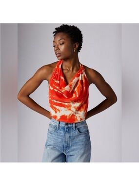 EQUIPMENT Rylee Orange Tie-Dye Cowl Neck Halter Top Sz Large